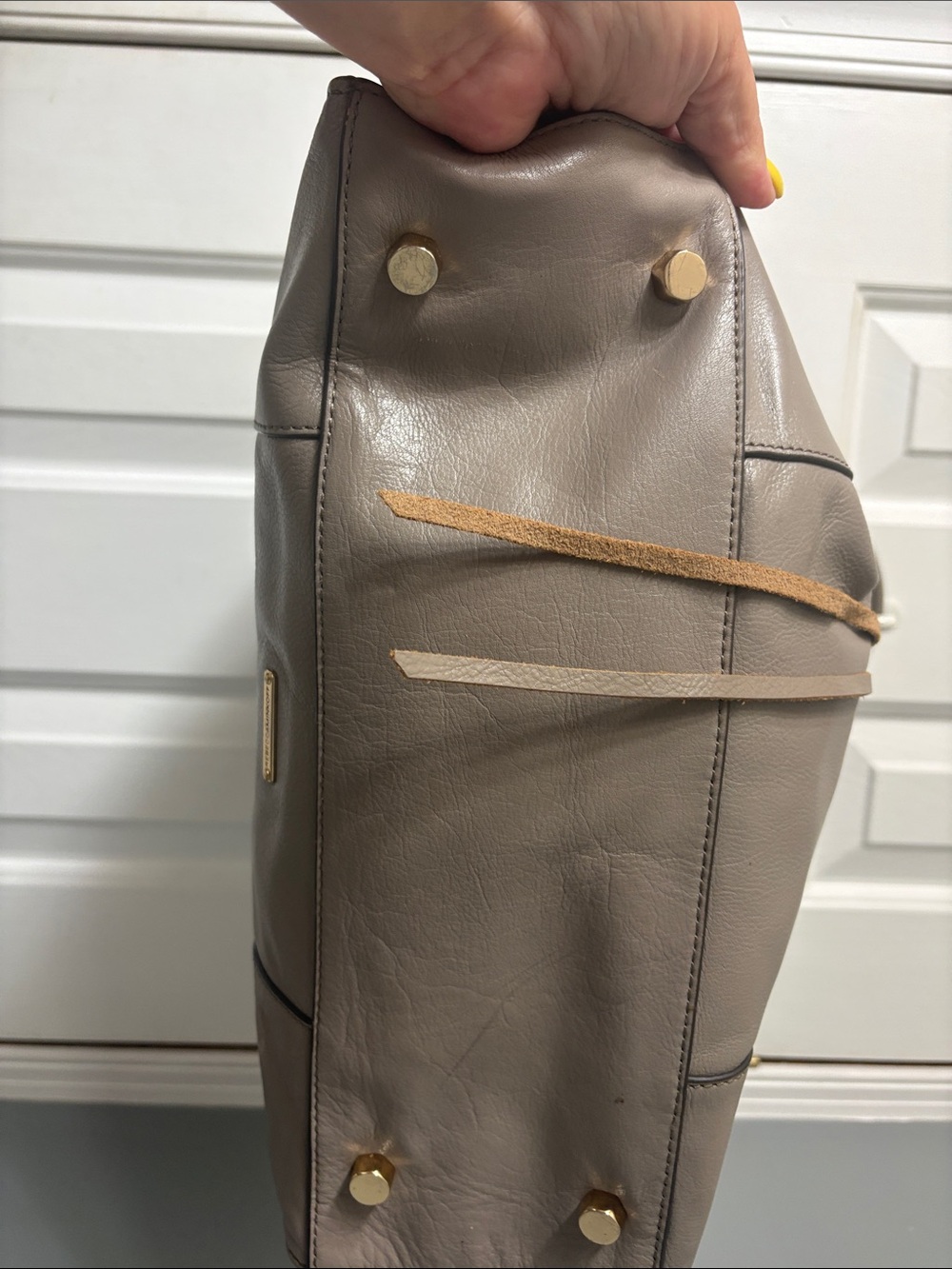 Rebecca Minkoff Taupe genuine Leather Tote with Tassel Accent - Picture 2 of 6